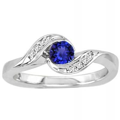 925 Sterling Silver Ring With Genuine Natural Tanzanite 4.5mm Round Cut And White Topaz Gemstone Ring