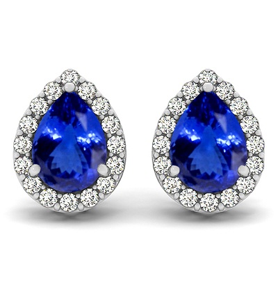 Sterling Silver Earring Genuine Natural Tanzanite 7x5mm Pear Cut with White Topaz Round Gemstone – Tanznaite Eariiing