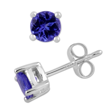 Quality Genuine natural Purple Blue Tanzanite 4mm yellow gold stud earrings